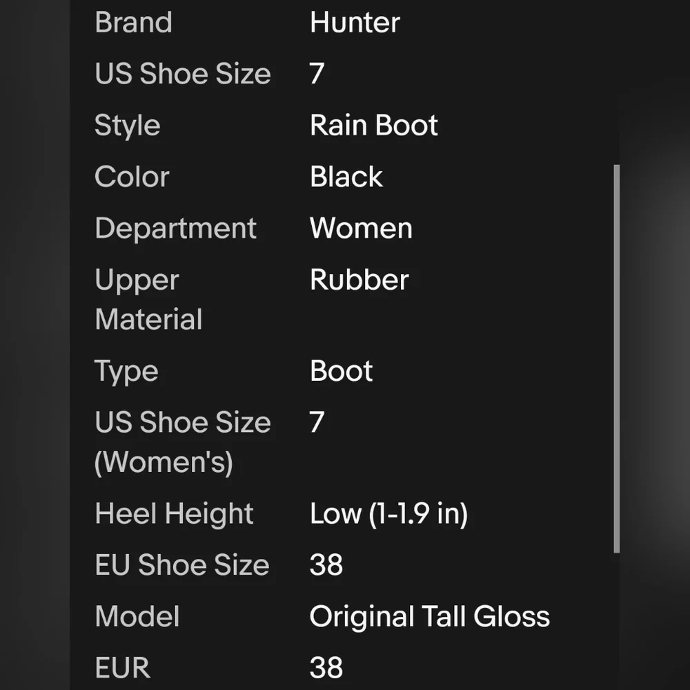 Hunter Womens 38 7 7.5 Original Tall Gloss Black Wellies Rain Boots - Picture 9 of 9